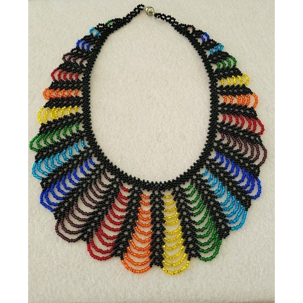 Embera Chami Okama Beaded Collar Necklace Colombia Indigenous Handmade 16in 40g